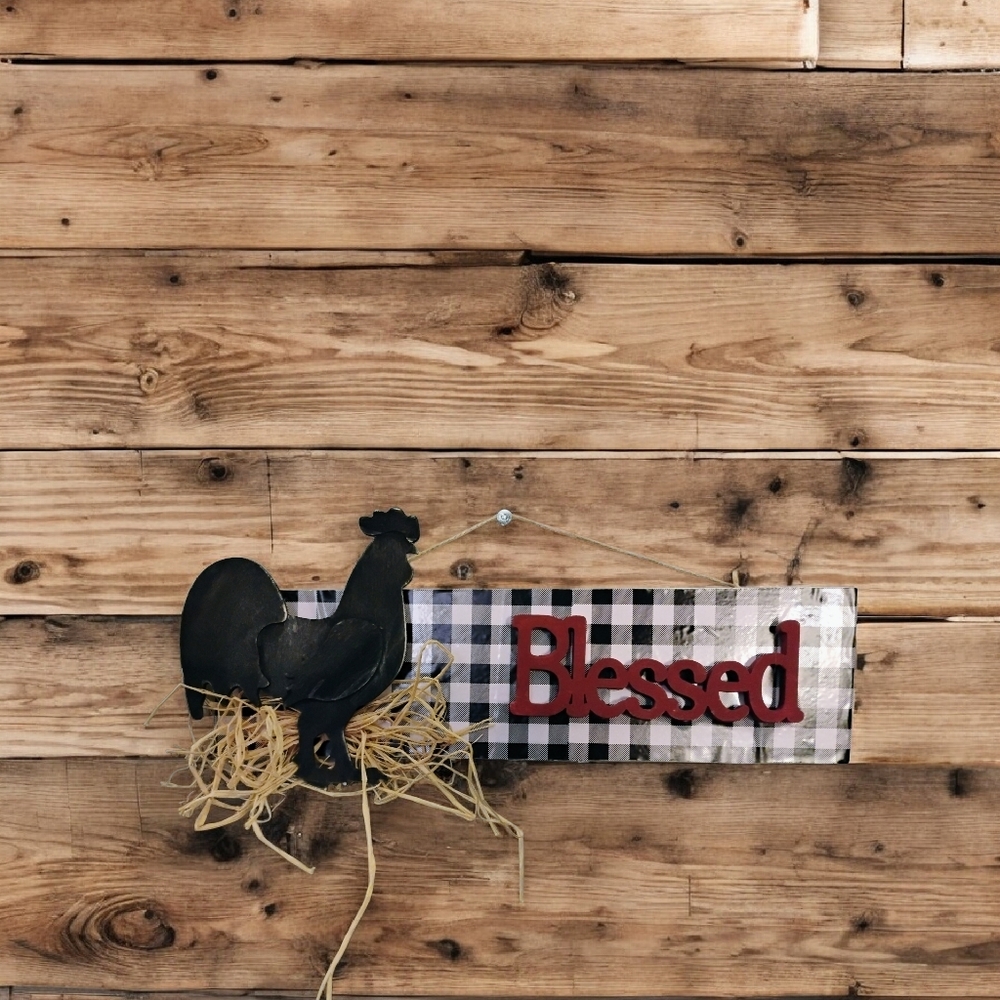 Rustic Black and Red Rooster Wall Decor
